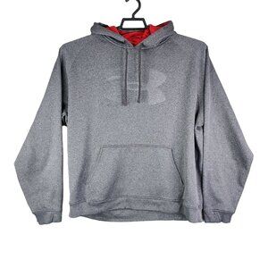 Mens Under Armour Grey & Red Hoodie Long Sleeve Drawstring Polyester Size L